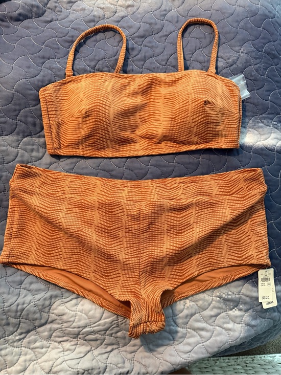 aerie Other - aerie Orange Textured Bikini Top and High Waist Bottoms XL bottoms L top